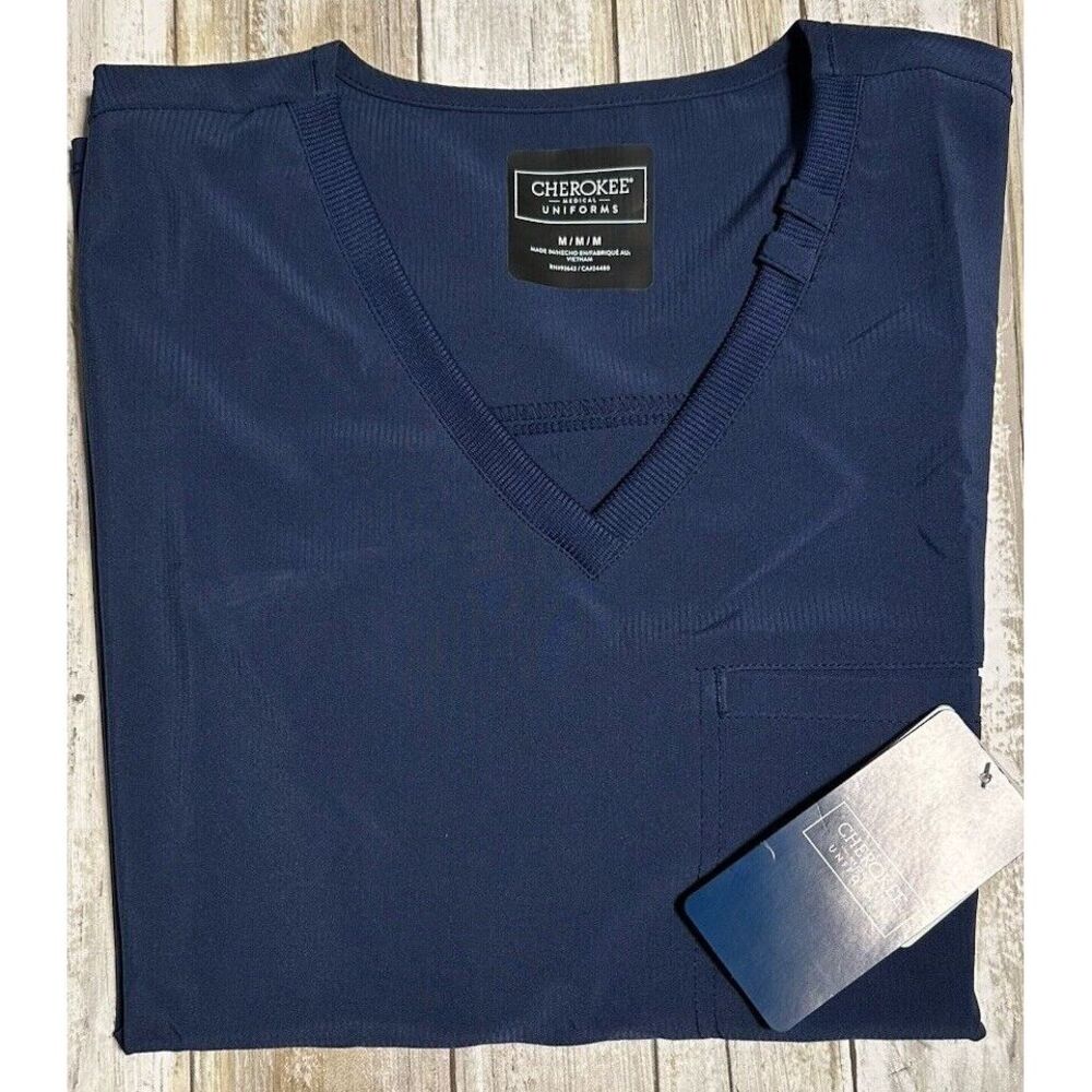 NWT‎ Cherokee 1 Pocket Stretch Rib-knit V-neck Navy Size Medium